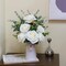 Artificial Rose Flower Arrangement in White Ceramic Vase with Heart Charm Décor, 16" Artificial Flowers with Eucalyptus Stems and Greenery, Rustic Farmhouse Table Centerpiece for Home, Kitchen, Office 14"H x 9’’W